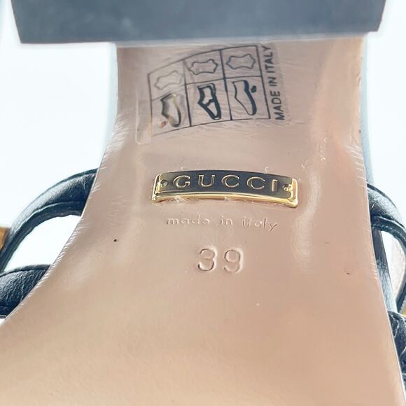 Gucci Black Leather Kendall Studded Pearl Embellished Cage Block Heels EU 39 - Picture 15 of 16